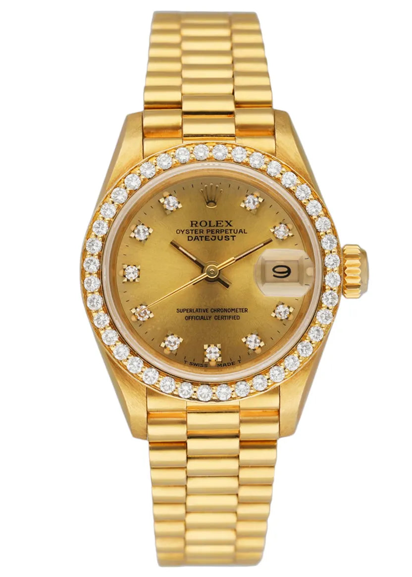 Rolex Gold Diamond Bezel Champagne Dial