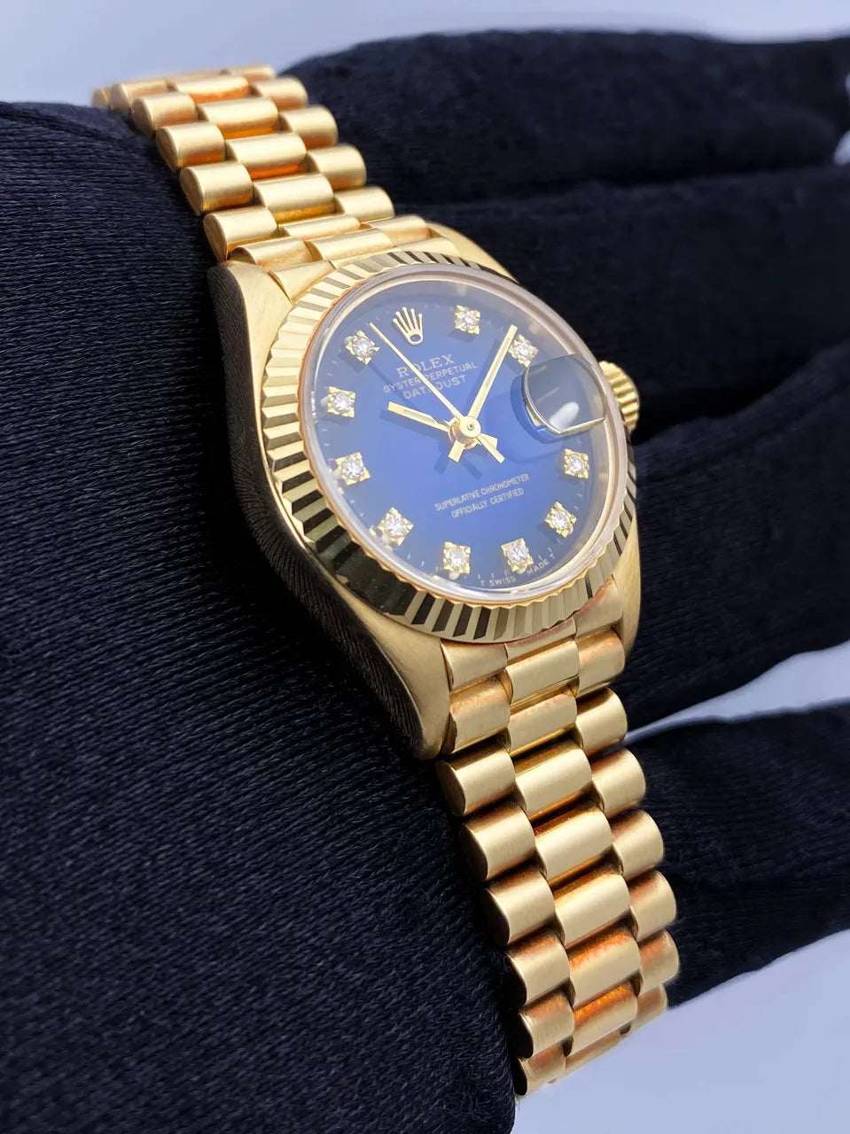 datejust Rolex Gold Blue Diamond Dial - Hình 3