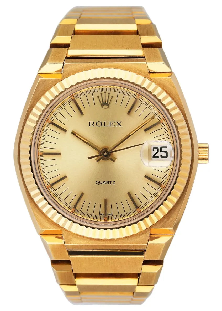 Rolex Quartz Gold Dial – Vintage Textured Bezel Watch