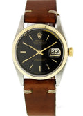 steel Rolex Datejust Black Dial Leather