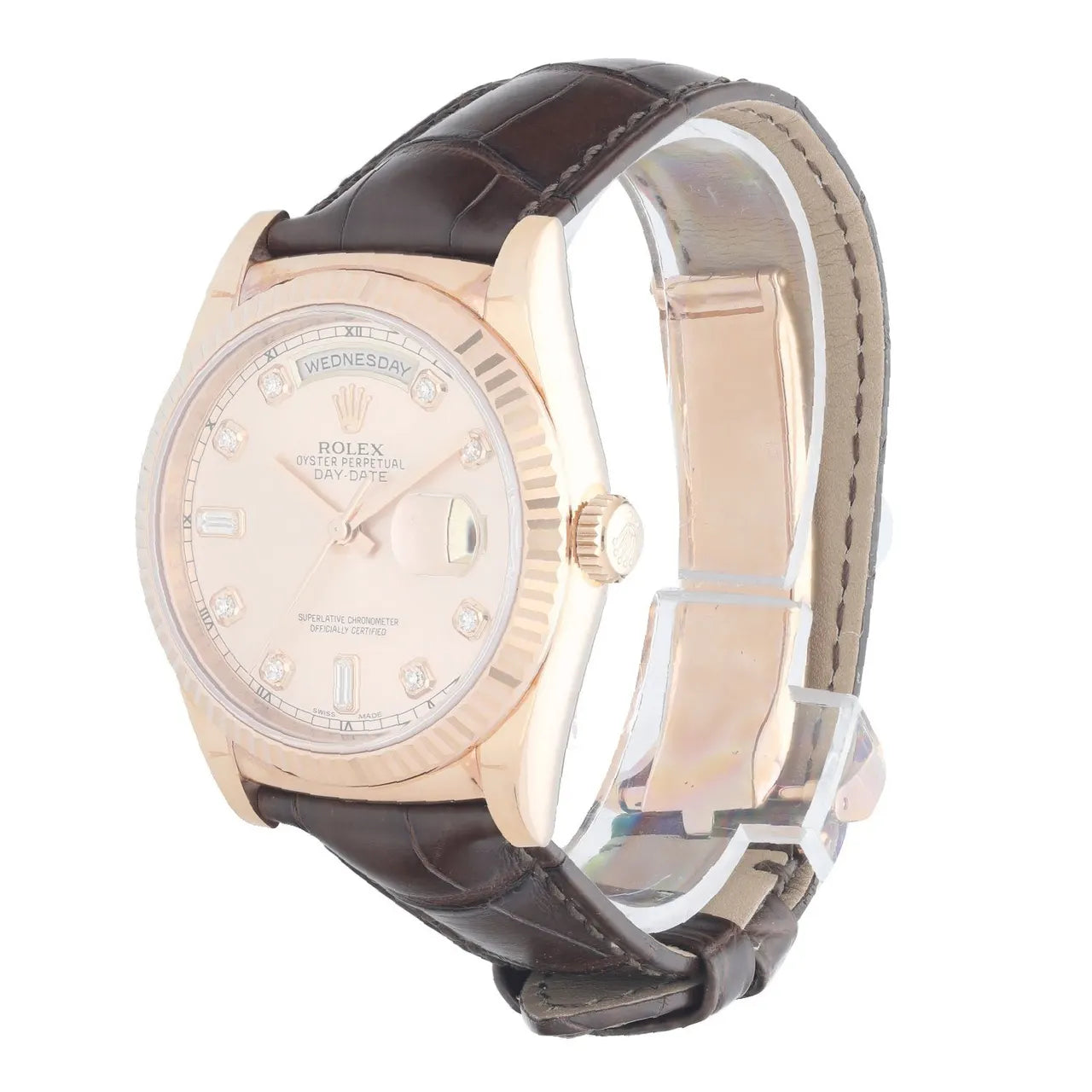 Rolex Rose Gold Leather Diamond - Hình 2