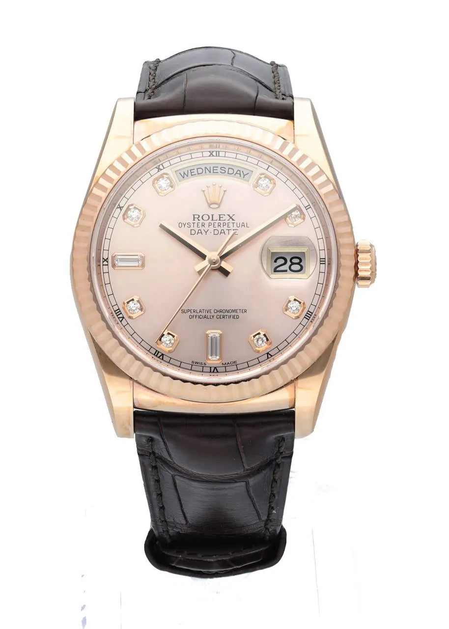 Rolex Rose Gold Leather Diamond