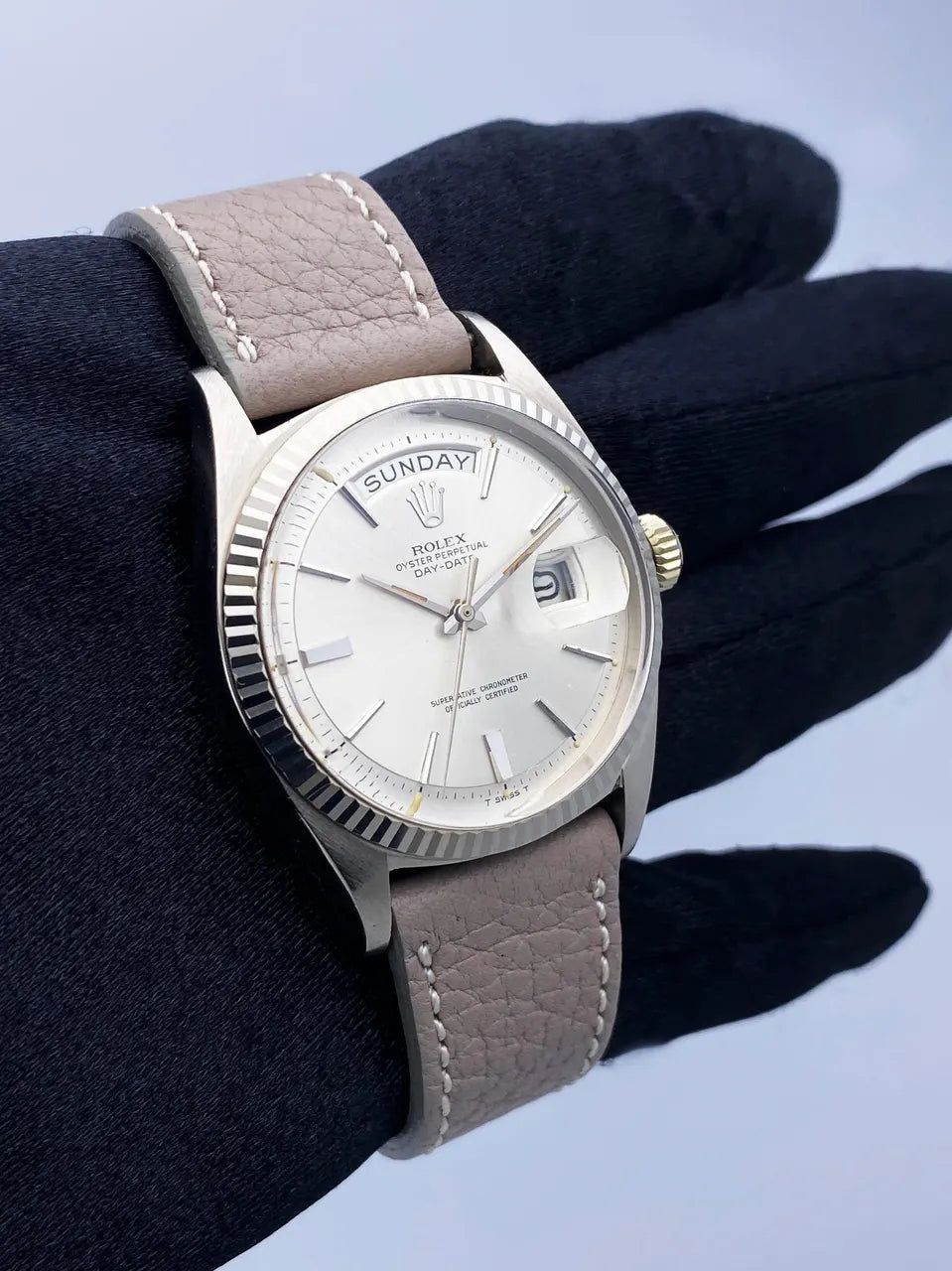 leather Rolex Day-Date Silver Dial - Hình 3