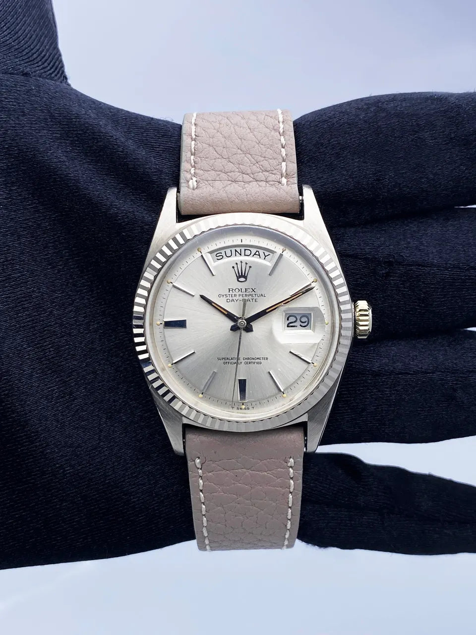 leather Rolex Day-Date Silver Dial - Hình 2