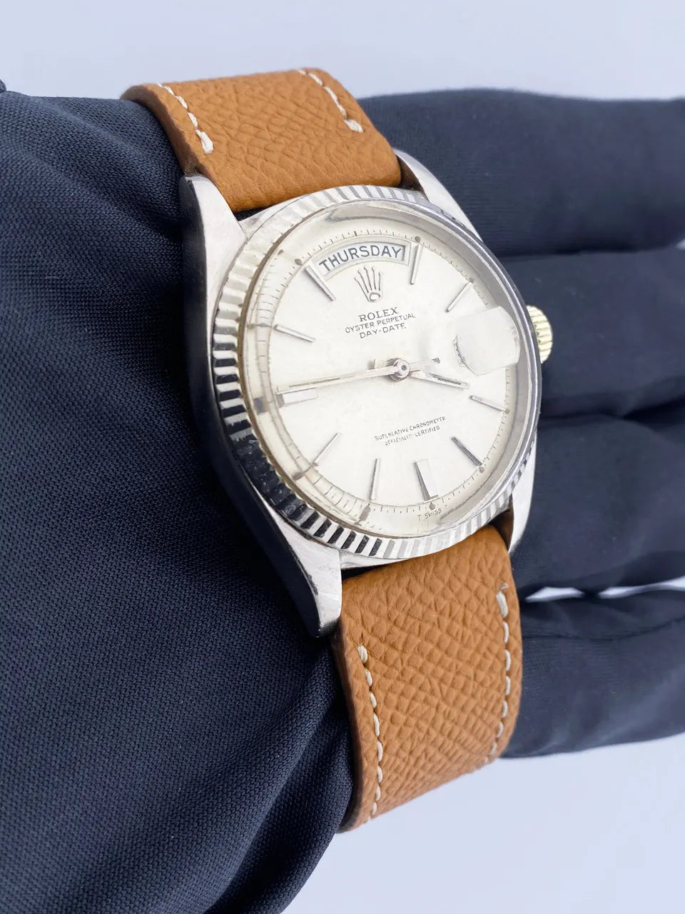 Rolex Day-Date Silver Leather - Hình 3