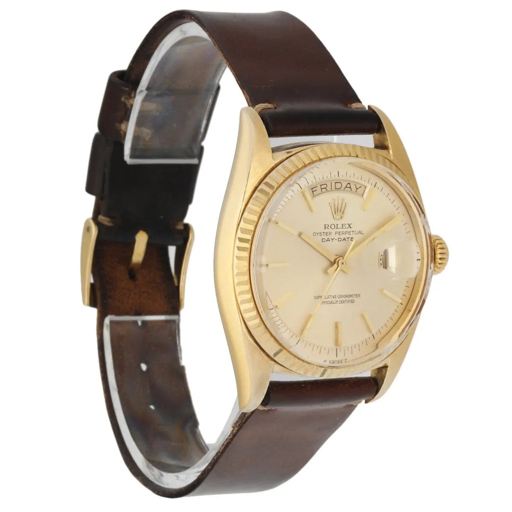 Rolex Gold Leather Champagne Dial - Hình 3