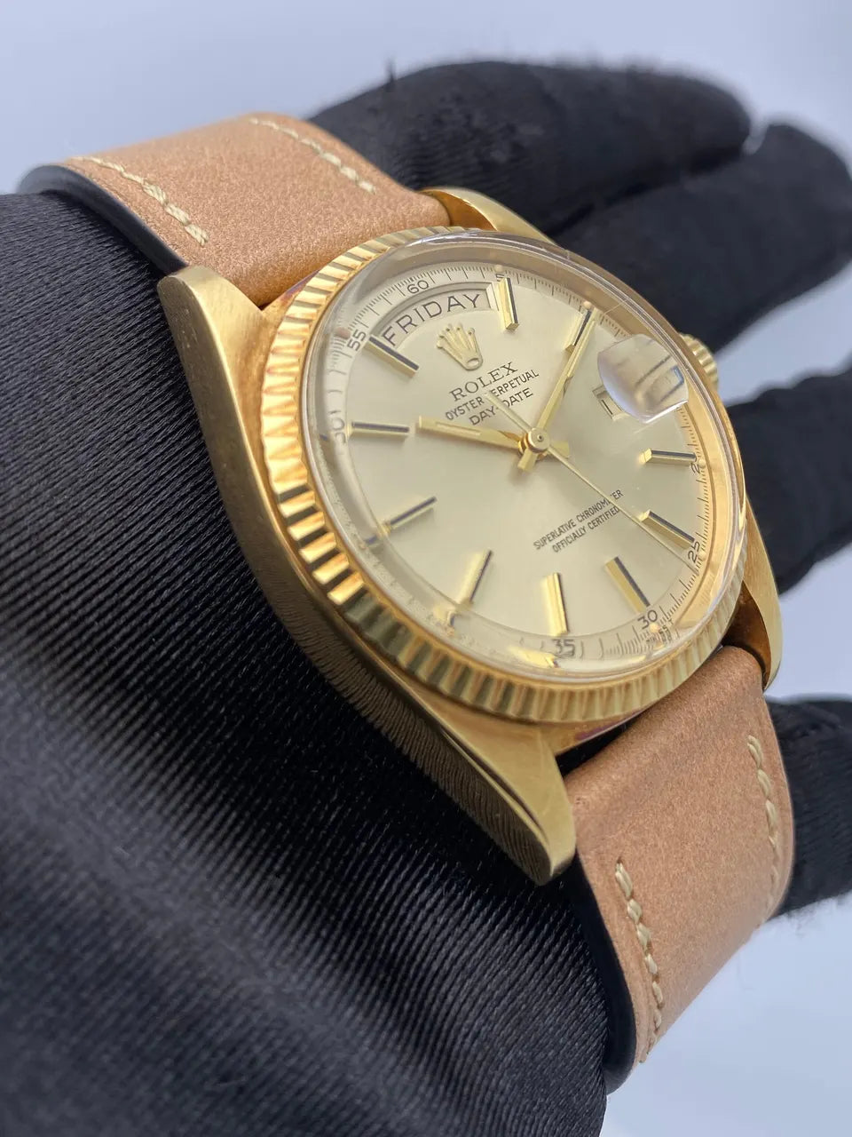 leather Rolex Day-Date Gold Champagne - Hình 3
