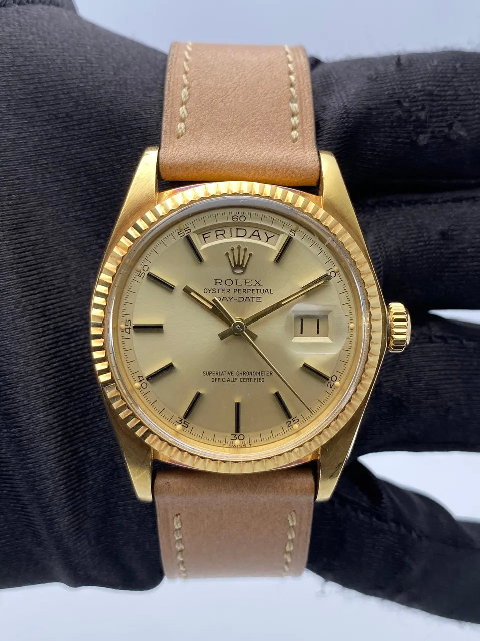 leather Rolex Day-Date Gold Champagne - Hình 2