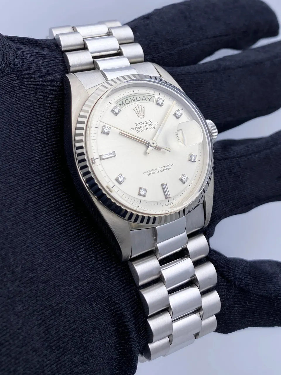 steel Rolex Day-Date Silver Diamond - Hình 8