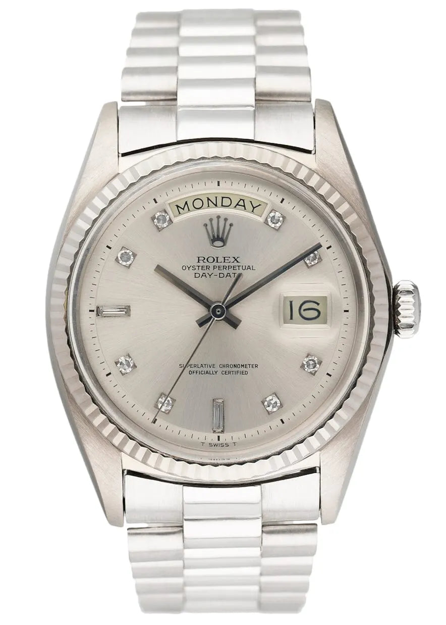 steel Rolex Day-Date Silver Diamond