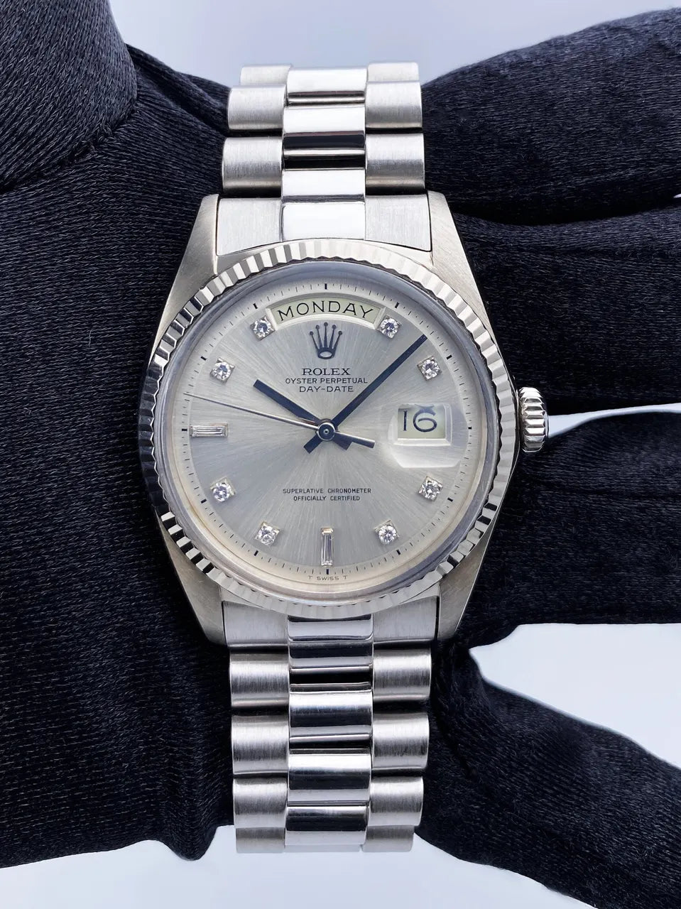 steel Rolex Day-Date Silver Diamond - Hình 2
