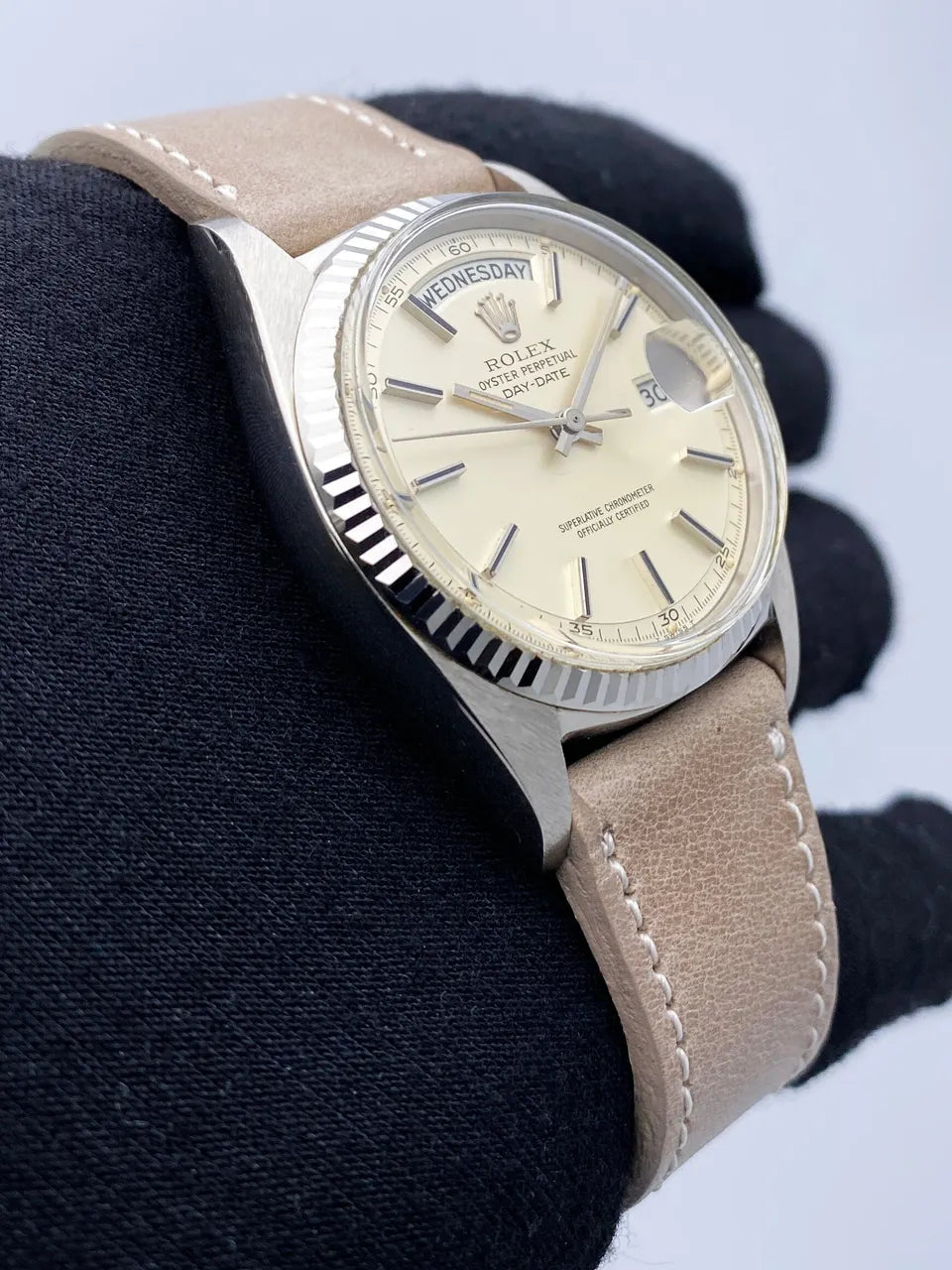 Rolex Champagne Leather Watch - Hình 3