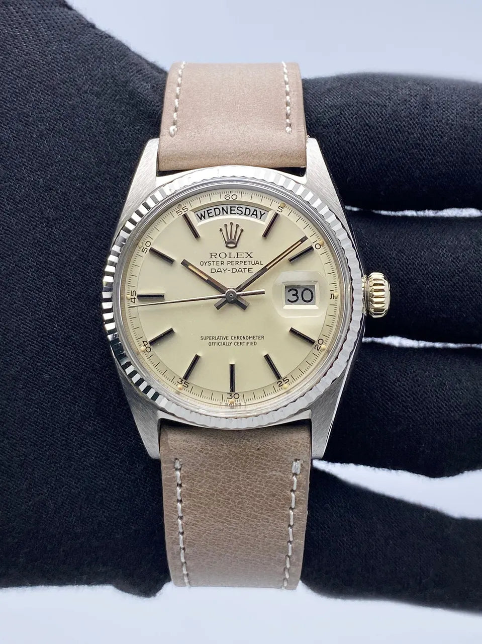 Rolex Champagne Leather Watch - Hình 2