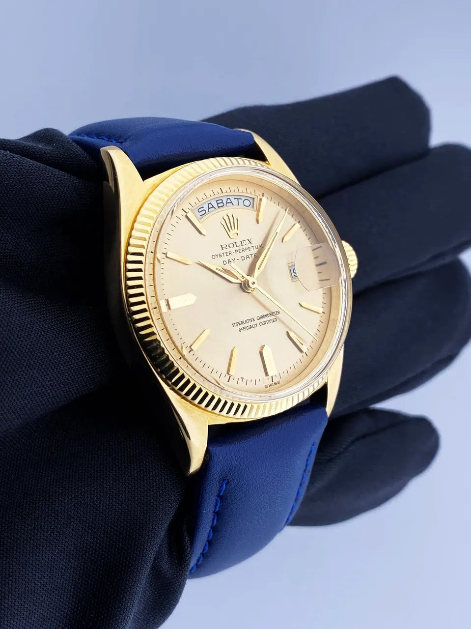 Rolex Gold Champagne Blue Leather - Hình 2