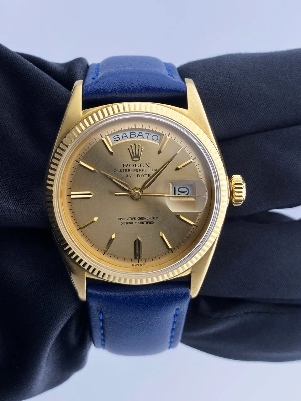 Rolex Gold Champagne Blue Leather - Hình 3