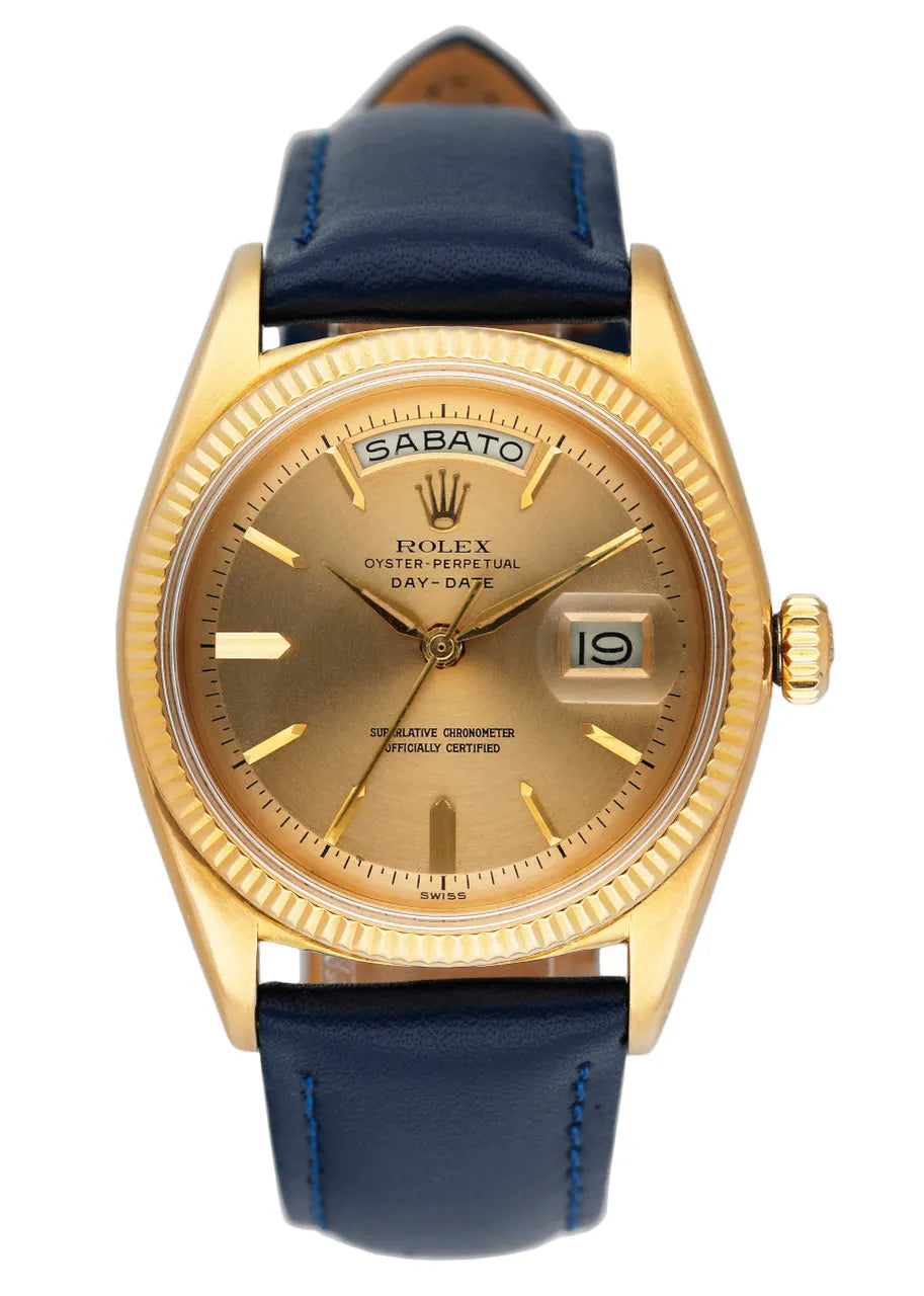 Rolex Gold Champagne Blue Leather