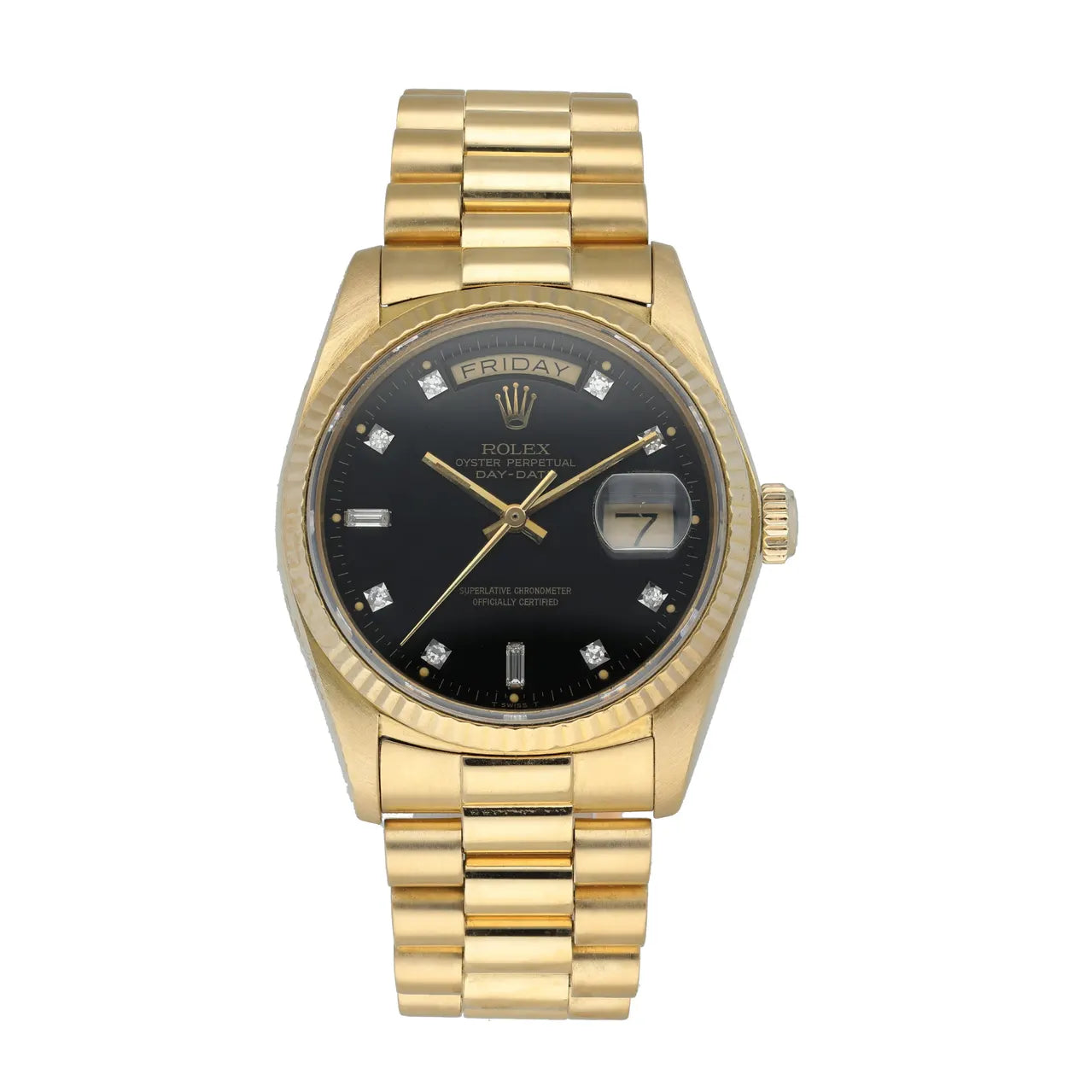 day Rolex Gold Diamond Black Dial