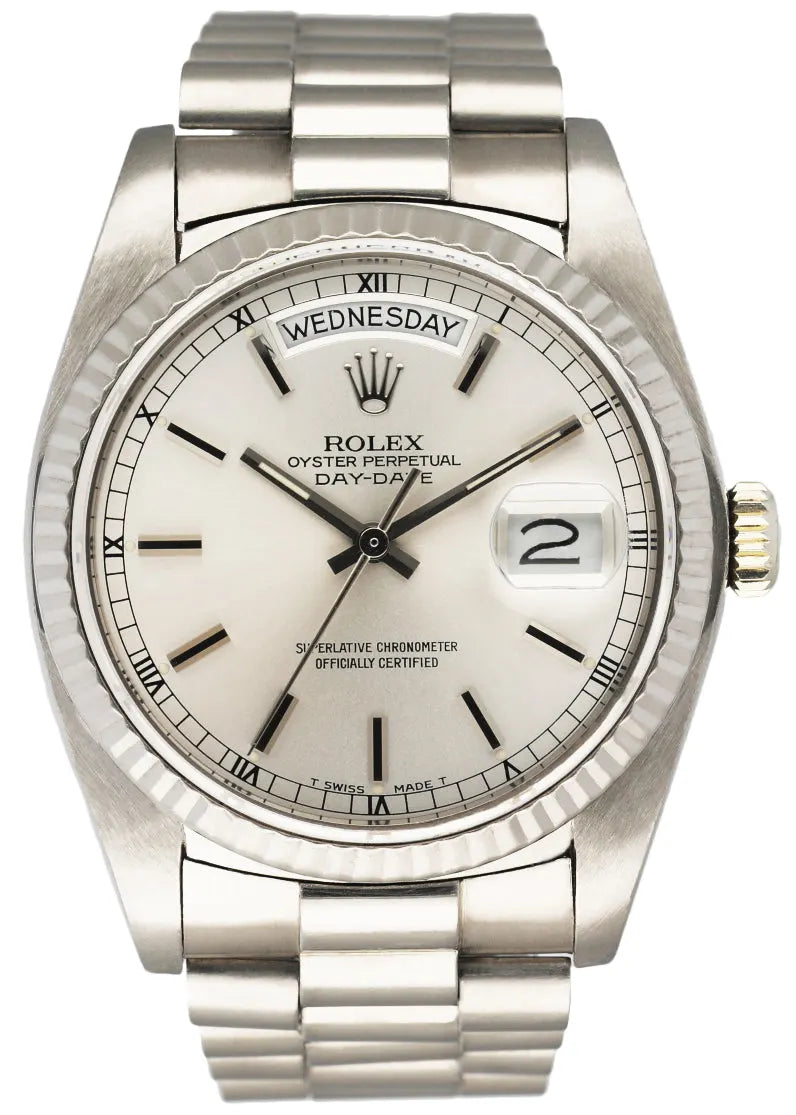 stainless steel Rolex Day-Date Silver Dial