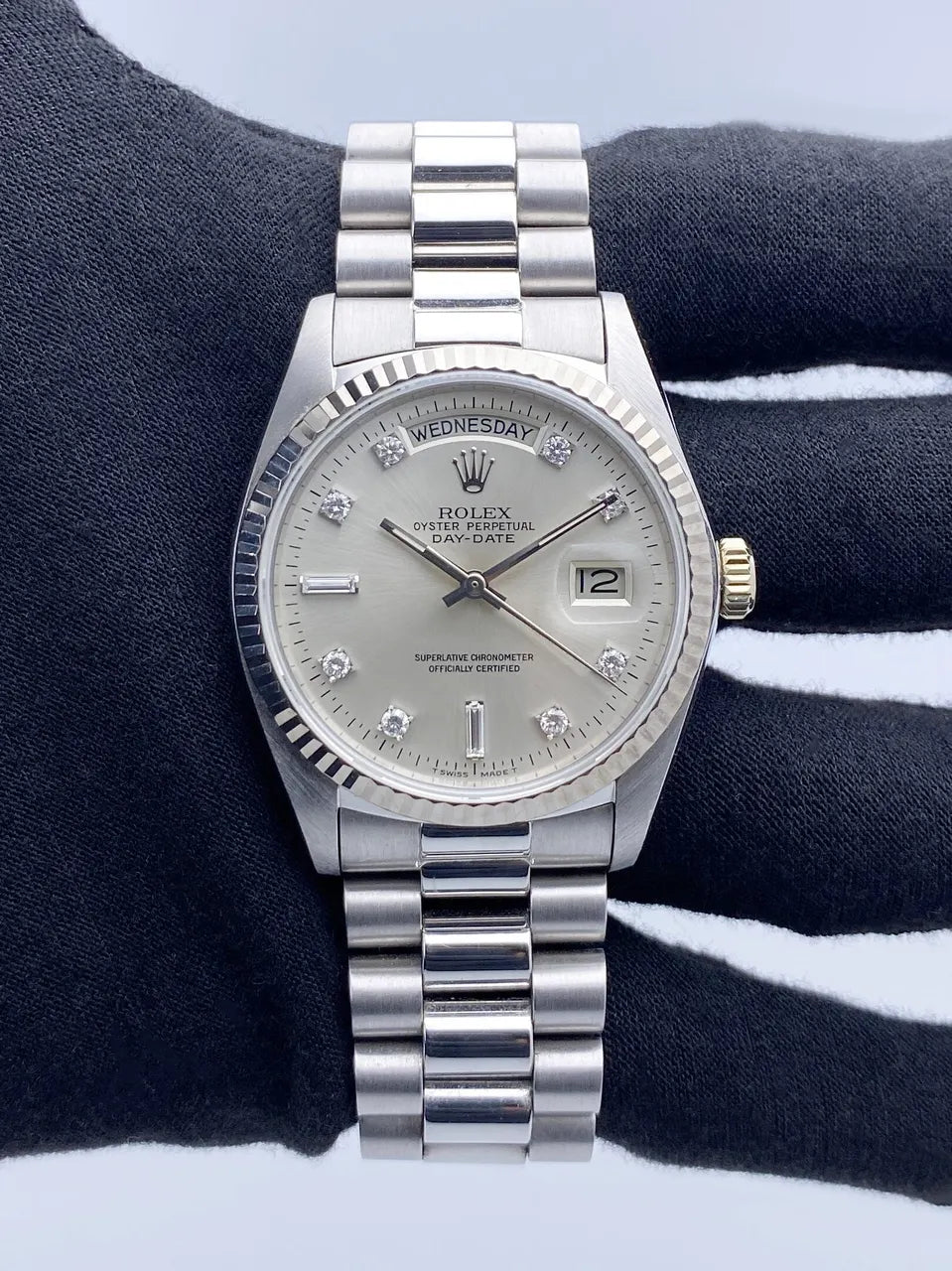 Rolex Silver Diamond Day-Date dial