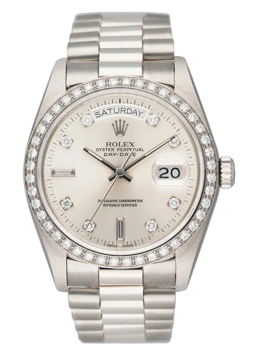 day Rolex Silver Diamond Bezel