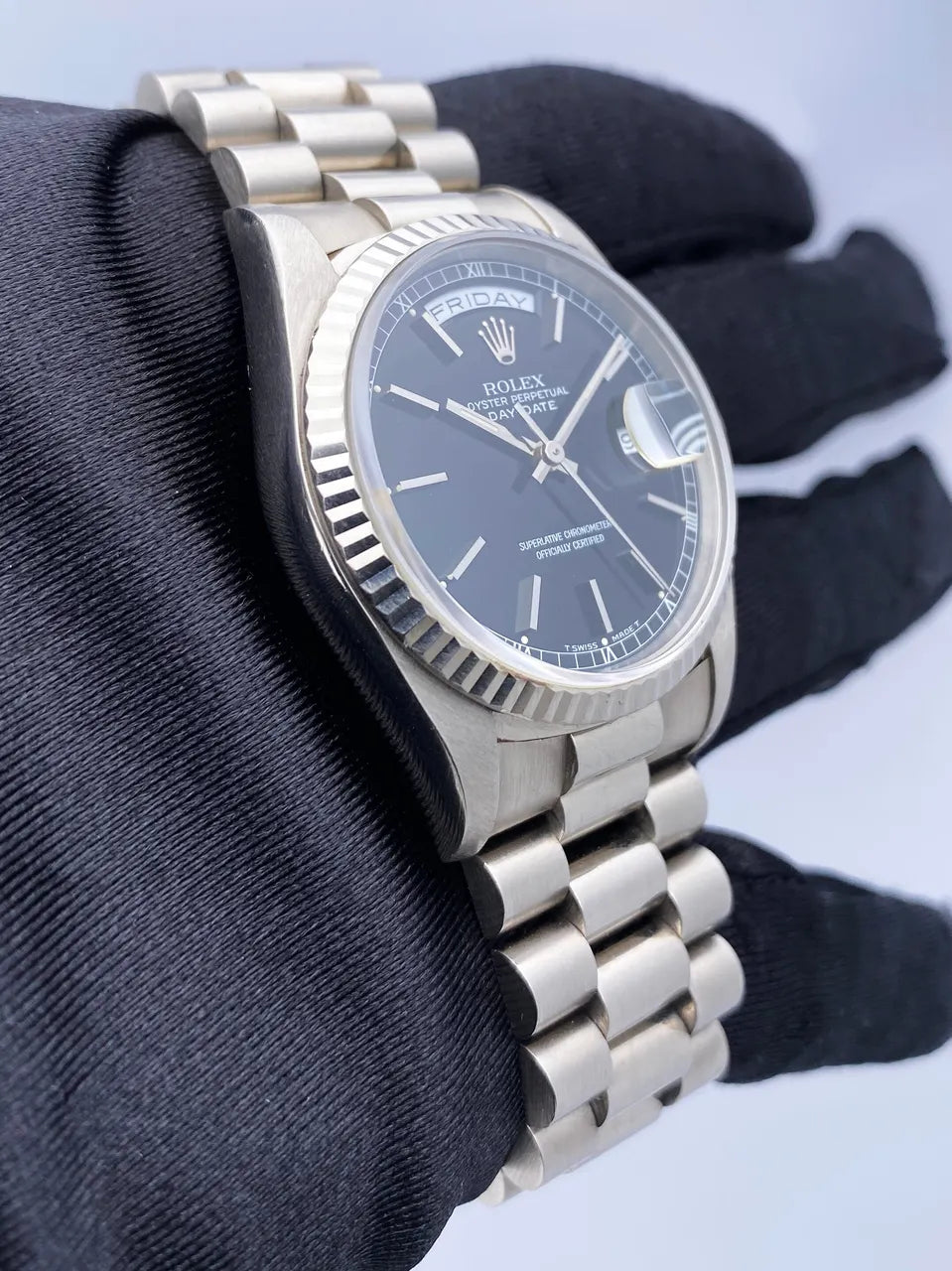 stainless steel Rolex Day-Date Black Dial - Hình 3