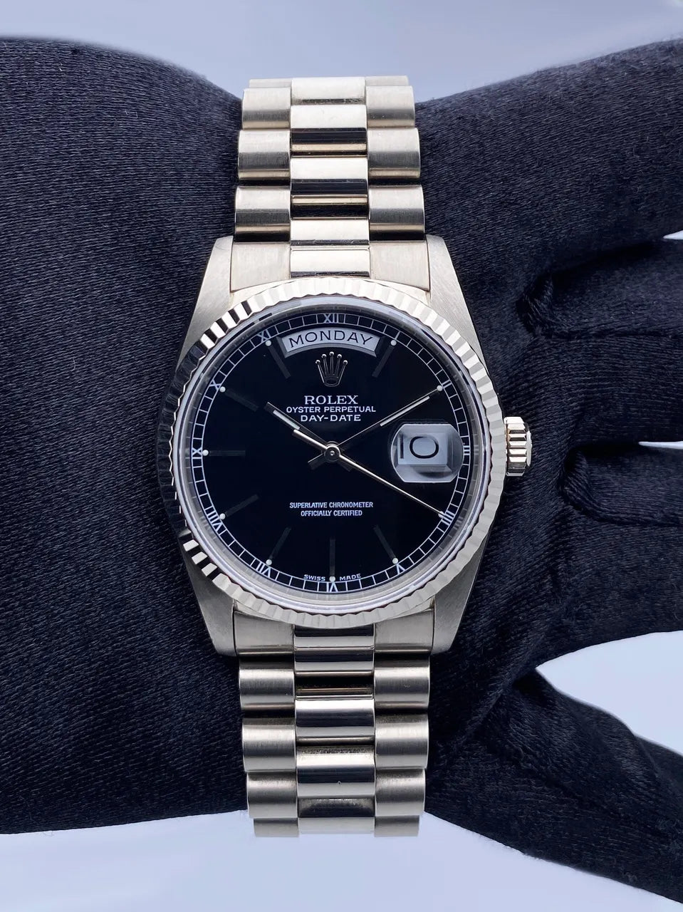 stainless Rolex Day-Date Black Dial - Hình 3