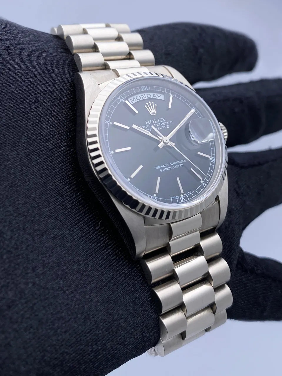 stainless Rolex Day-Date Black Dial - Hình 4
