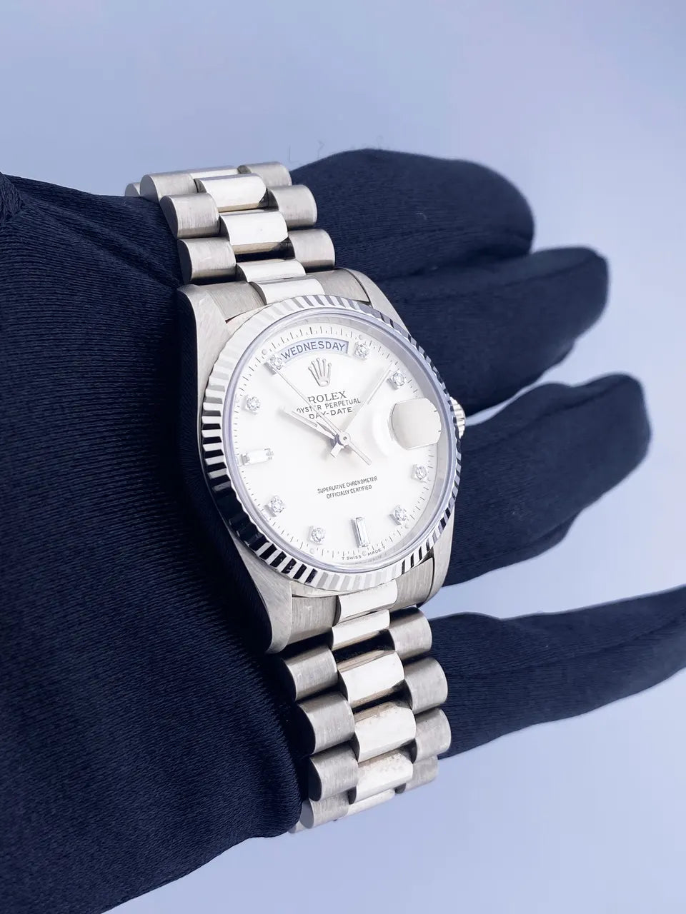 Rolex Day-Date Silver Dial Diamond Markers - Hình 2