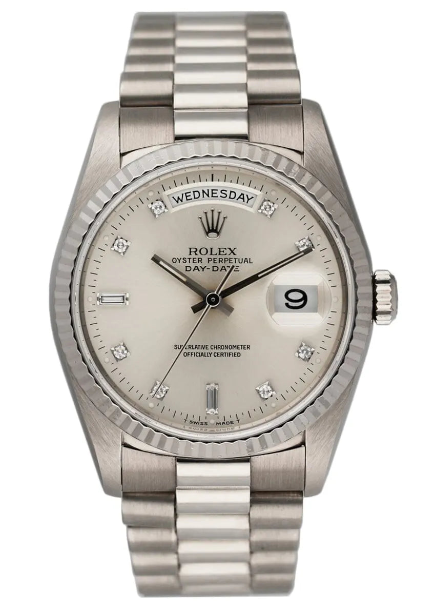Rolex Day-Date Silver Dial Diamond Markers - Hình 8