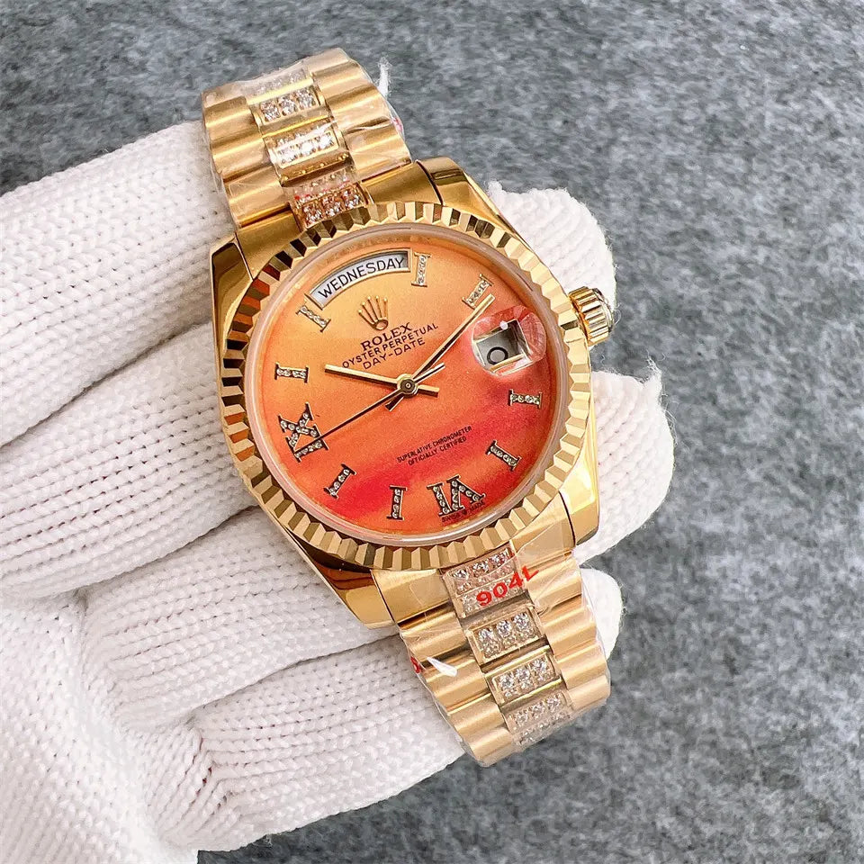 Rolex Gold Orange Dial Diamond
