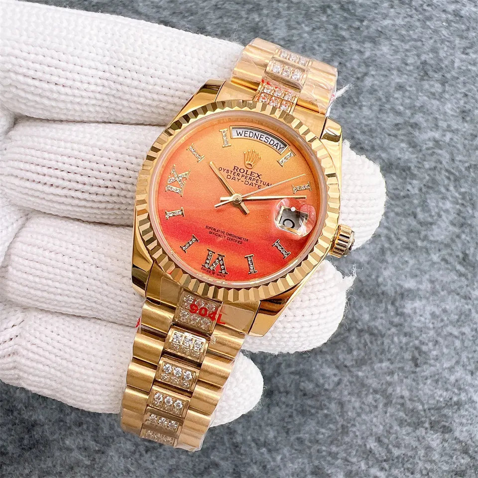 Rolex Gold Orange Dial Diamond - Hình 3