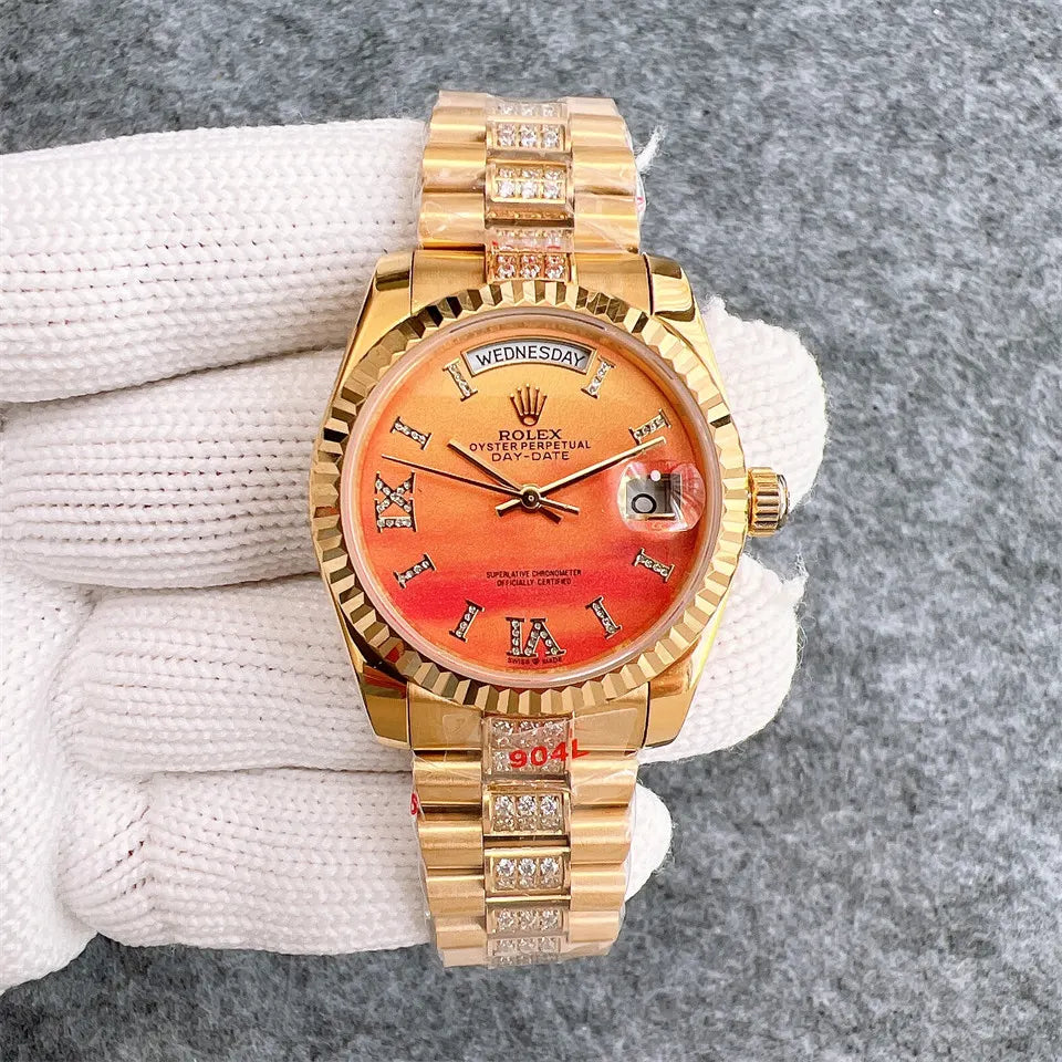 Rolex Gold Orange Dial Diamond - Hình 2