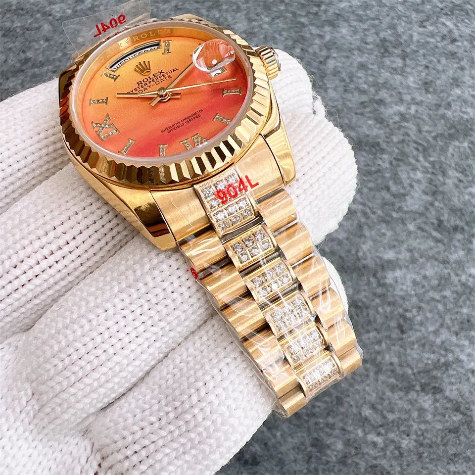 Rolex Gold Orange Dial Diamond - Hình 4