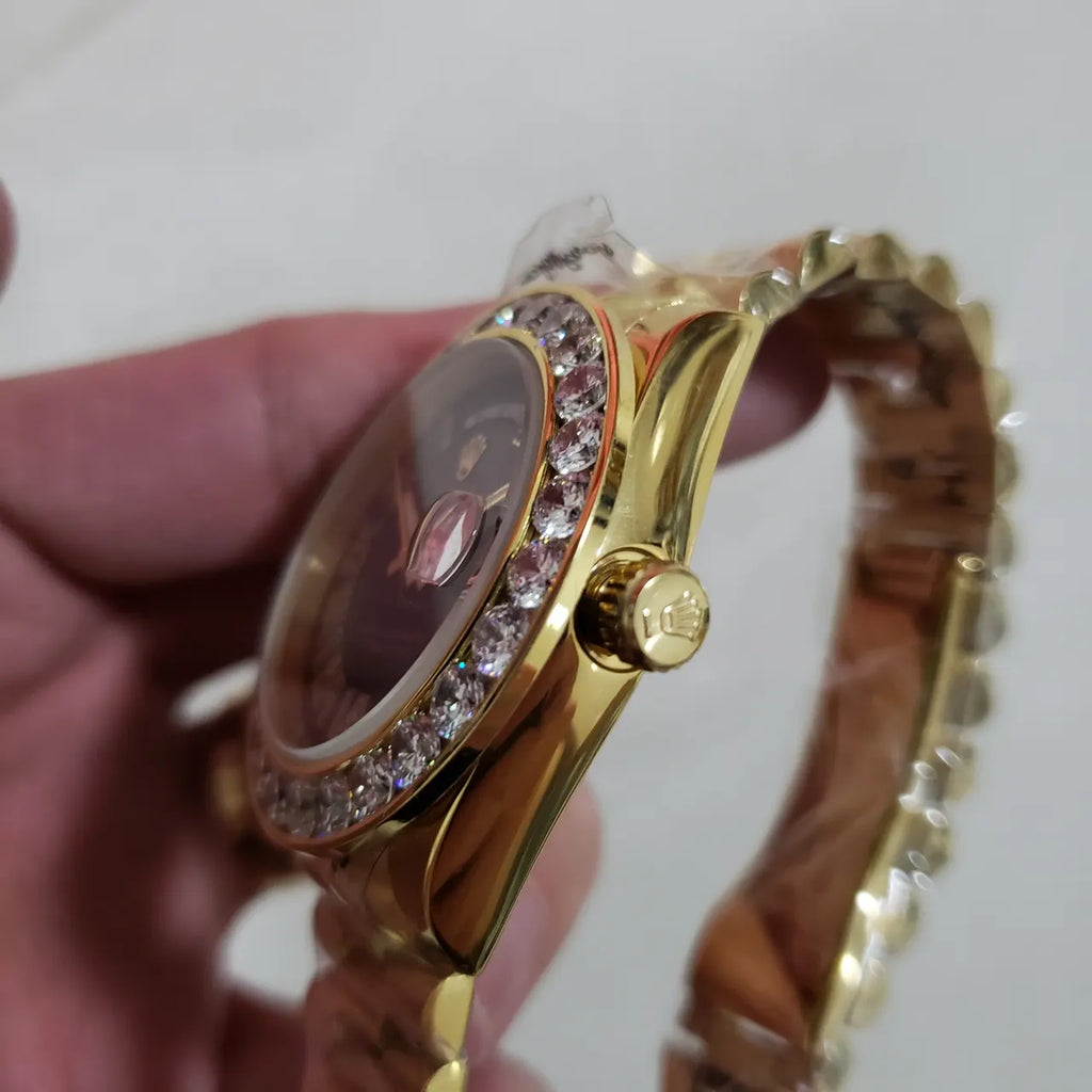 black Rolex Day-Date Gold Diamond Bezel - Hình 4