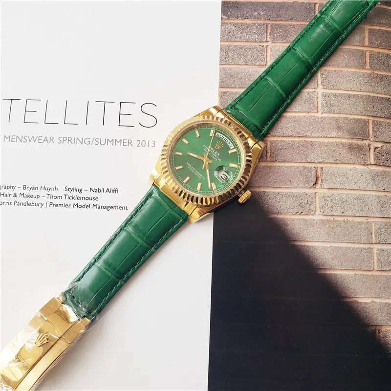 alligator Rolex Day-Date Gold Green - Hình 2