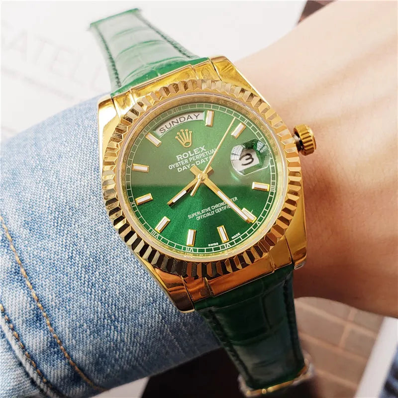 alligator Rolex Day-Date Gold Green - Hình 3