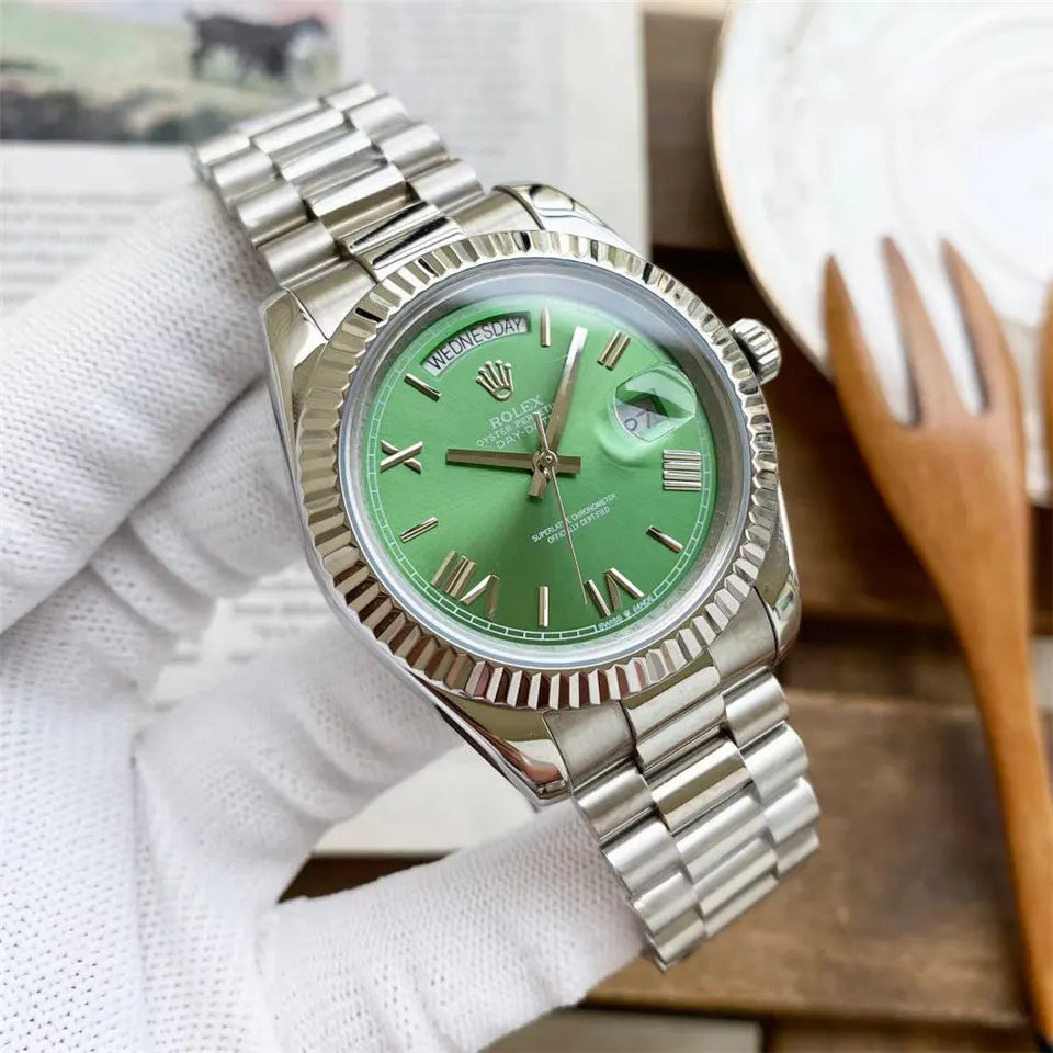stainless Rolex Day-Date Green Dial - Hình 2