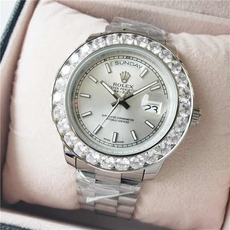 bezel Rolex Silver Diamond Day-Date