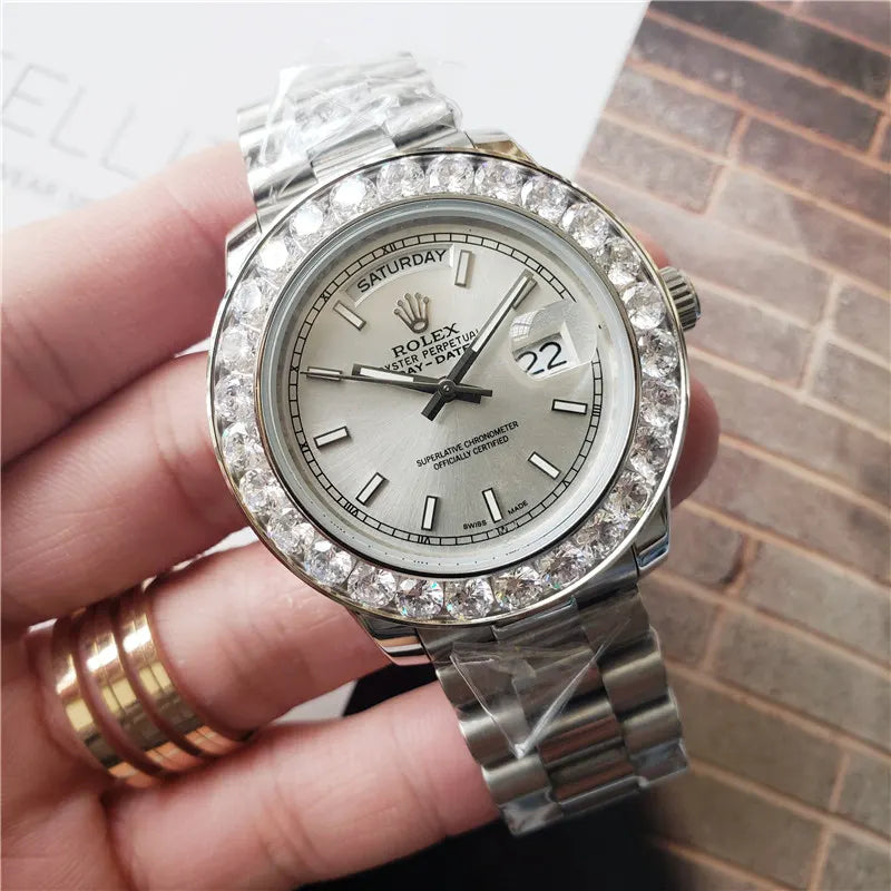 bezel Rolex Silver Diamond Day-Date - Hình 6