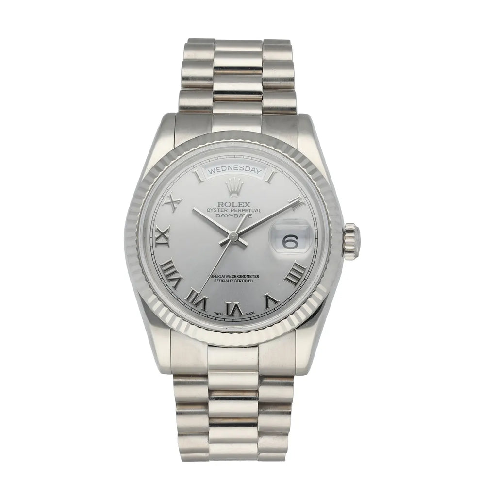 stainless steel Rolex Day-Date Silver Dial