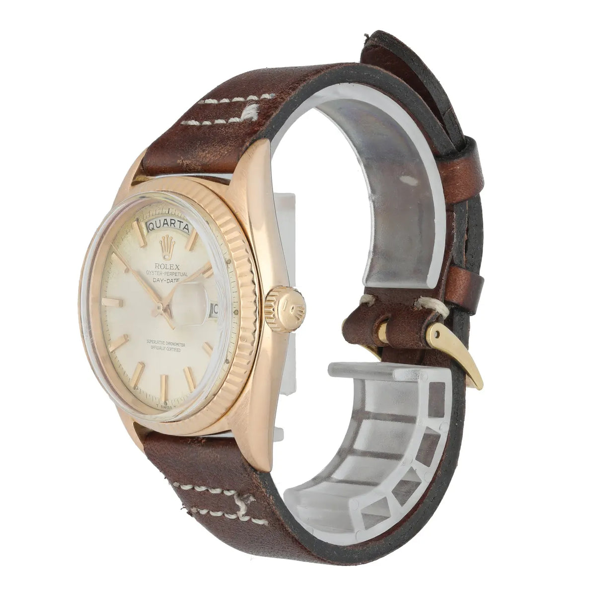 champagne Rolex Day-Date Gold Brown Leather - Hình 2