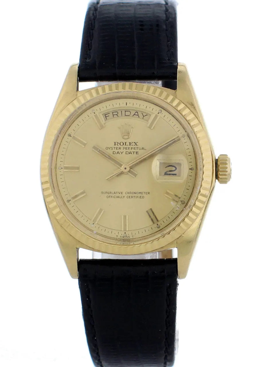 black Rolex Day-Date Gold Champagne Dial
