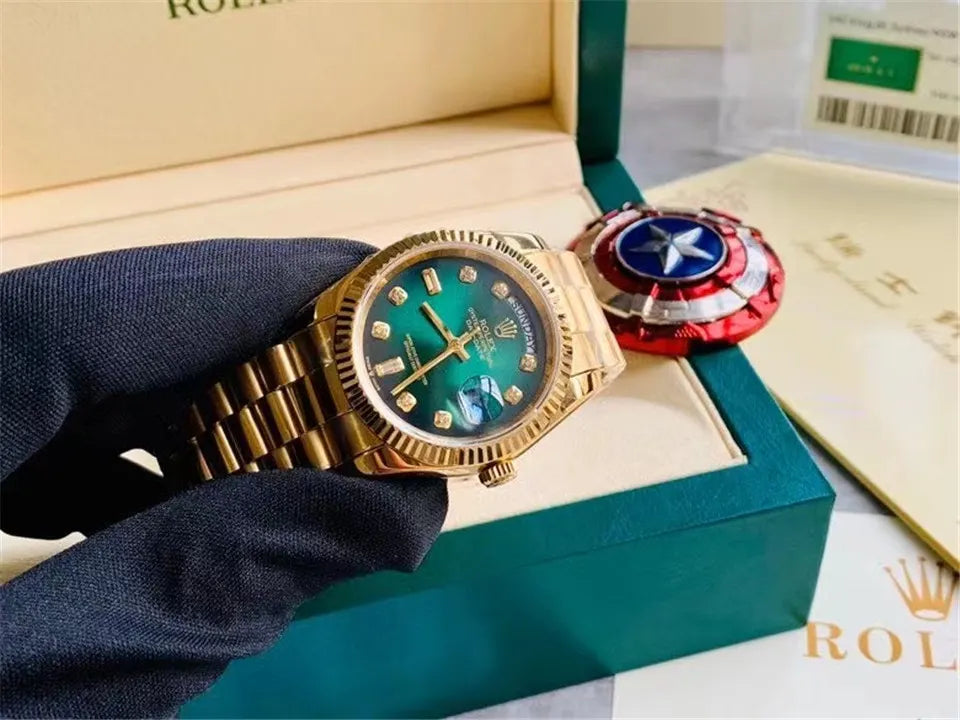Rolex Gold Green Dial Diamond - Hình 5