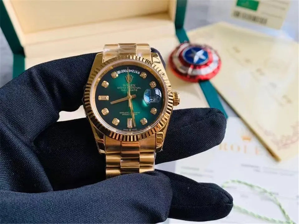 Rolex Gold Green Dial Diamond - Hình 4