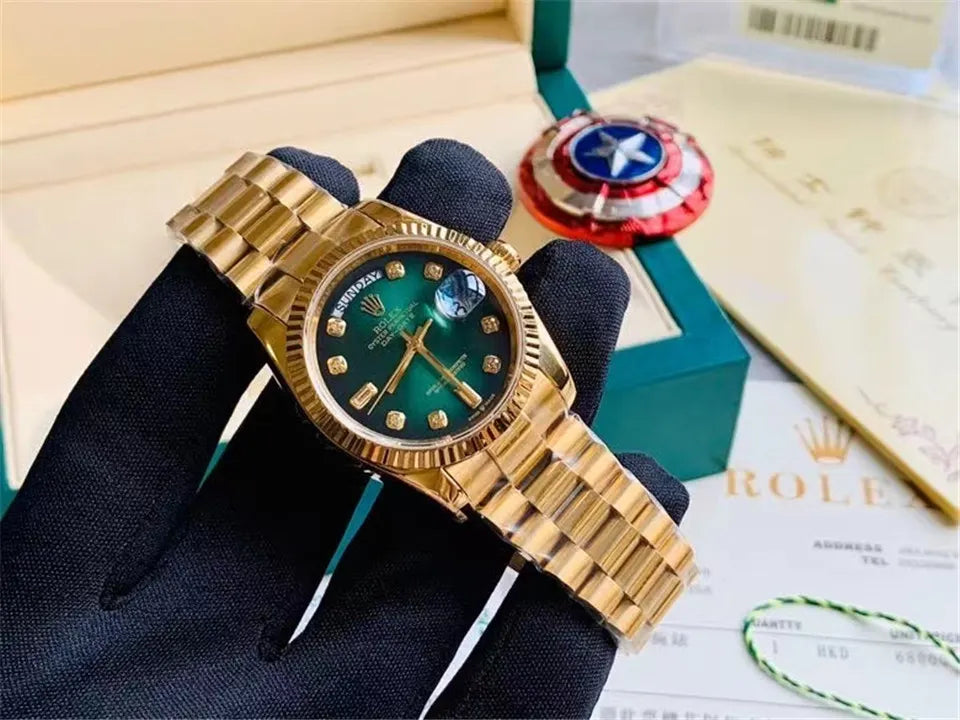 Rolex Gold Green Dial Diamond - Hình 3