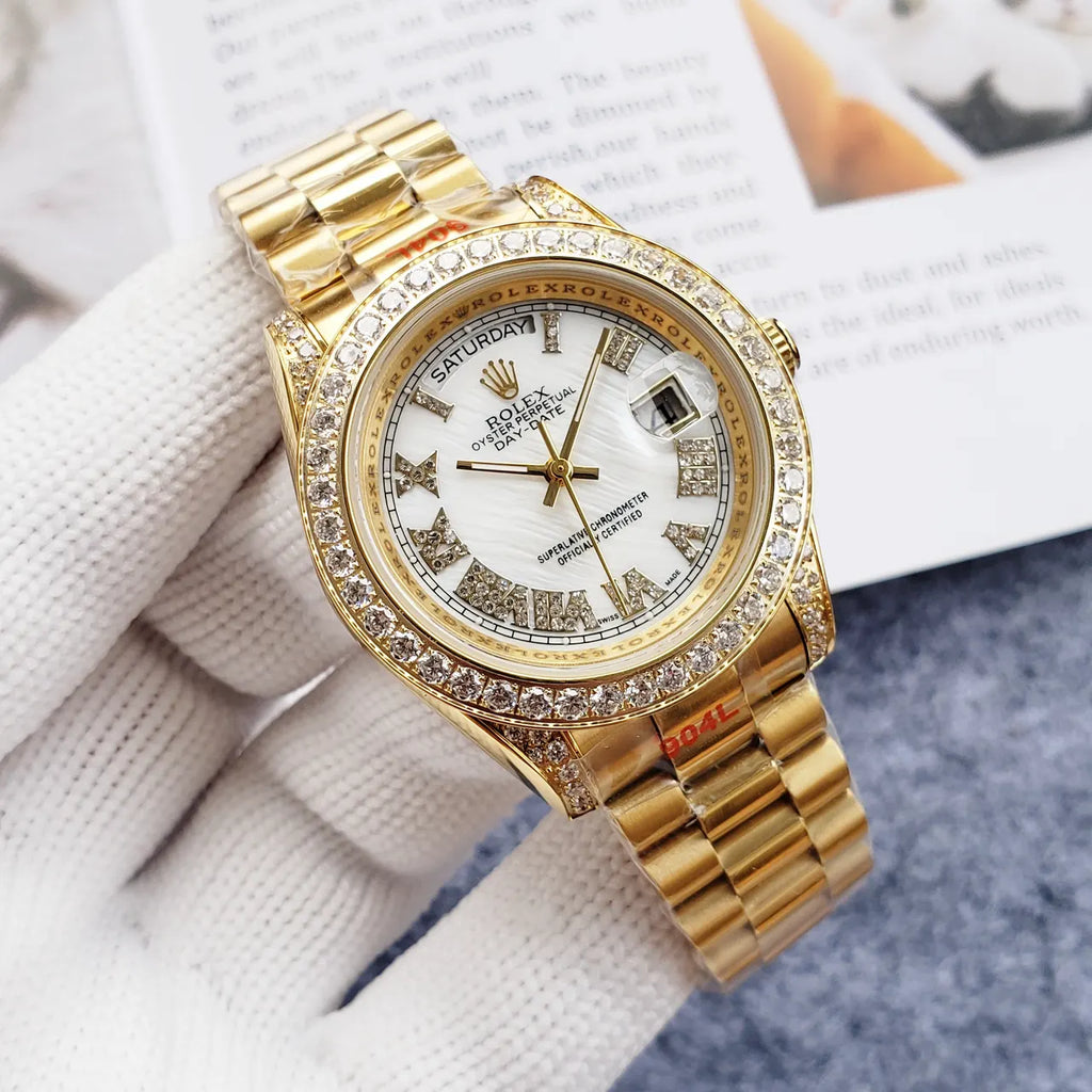 white Rolex Gold Diamond Day-Date - Hình 5