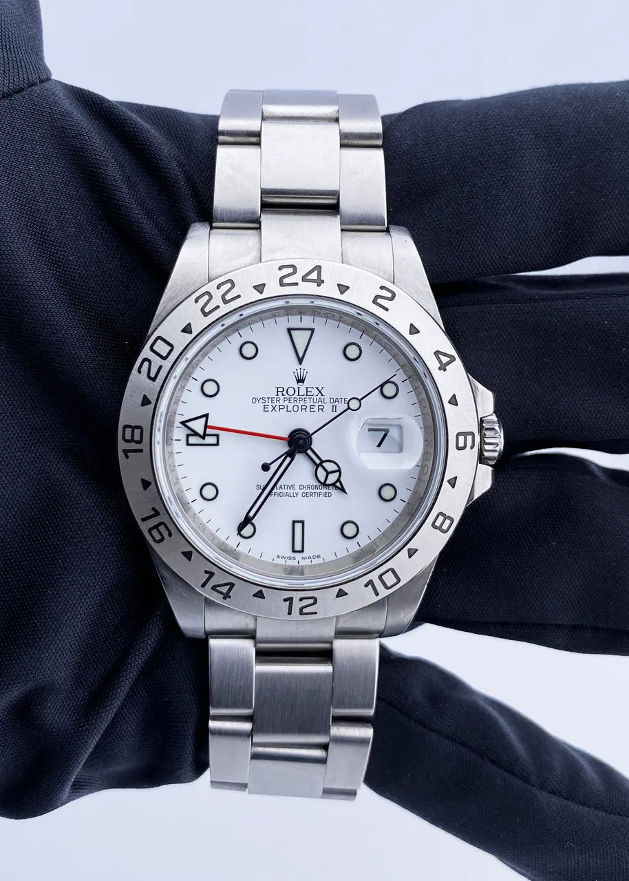 stainless Rolex Explorer II White Dial
