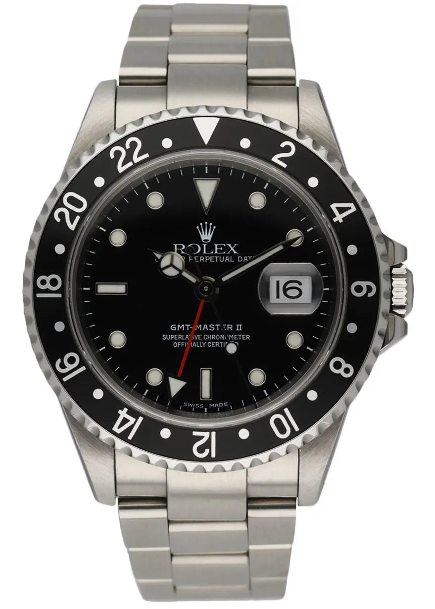 stainless Rolex GMT-Master II Black Bezel