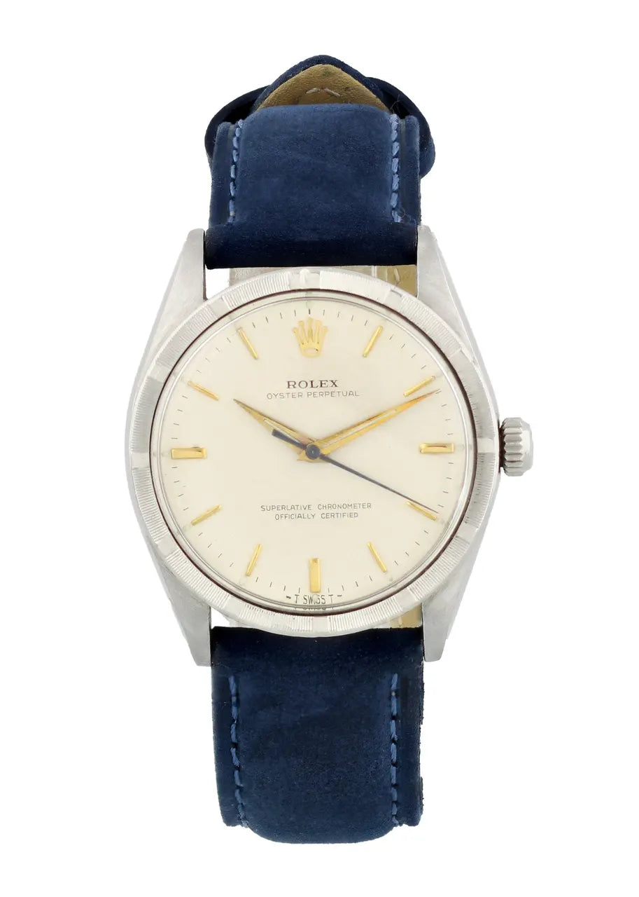 Rolex Silver Dial Blue Suede - Hình 2