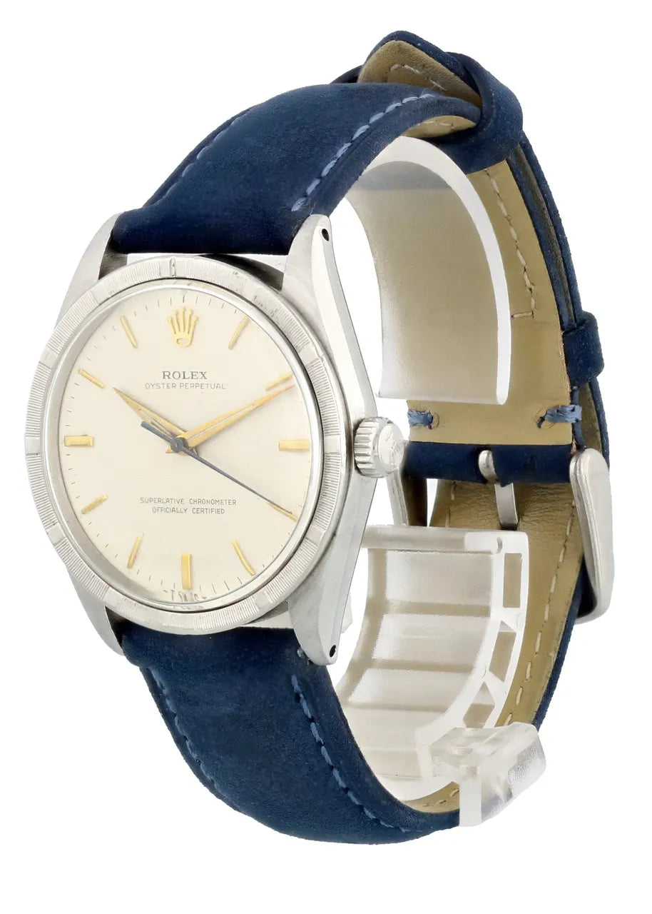 Rolex Silver Dial Blue Suede - Hình 3